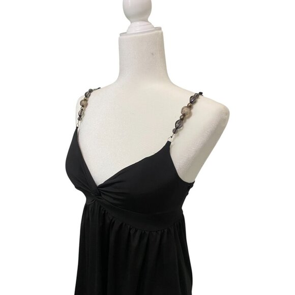 Y2K Body Central Black Mini Dress w/ Beaded Straps Padded Bust Stretch - Size M - Picture 2 of 6